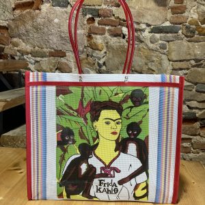 Bolso con estampado de la pintora Frida Kahlo en color blanco