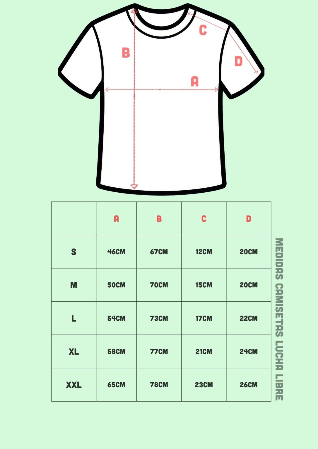 Medidas camisetas Lucha Libre Mexicana